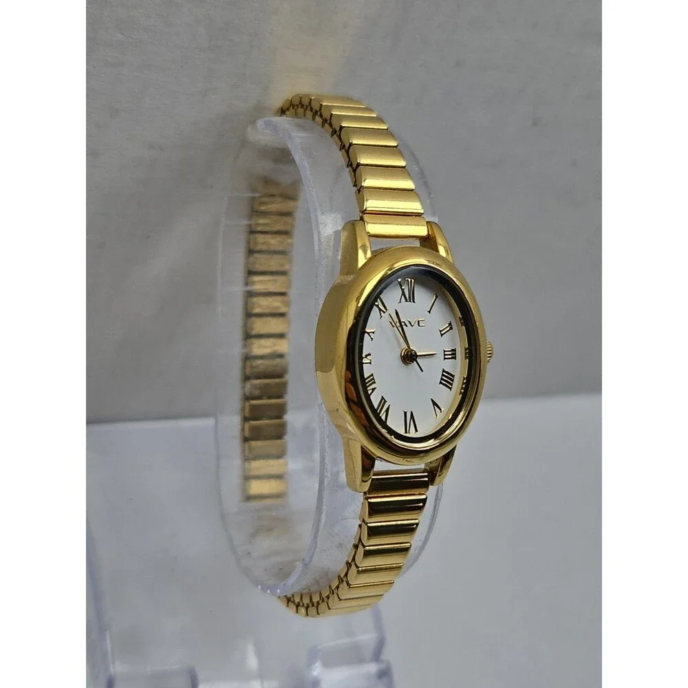 VAVC Womens Goldtone Oval Roman Numeral Expansion Quartz Dress Watch New Battery
